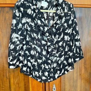 HD in Paris Black Ruffle-Front Printed Blouse